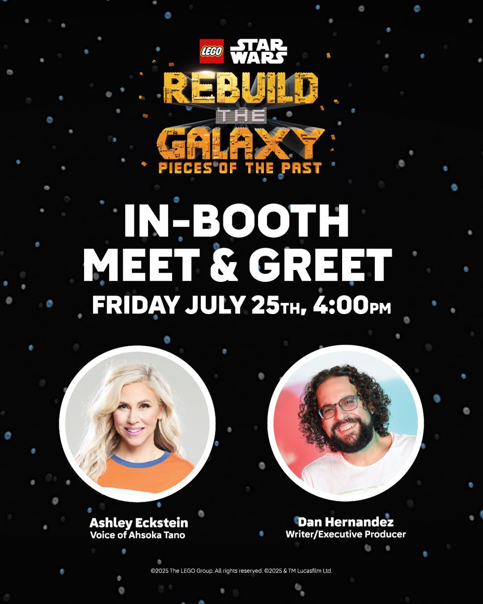 CubanMissileDH's tweet image. Thrilled to share I'll be at SDCC! Ashley Eckstein and I will be meeting LEGO Star Wars fans at the LEGO booth (#2829) on Friday, July 25 at 4:00PM! Participating fans will receive a Rebuild the Galaxy - Pieces of the Past teaser poster signed by me and BrickHeadz Ahsoka herself!