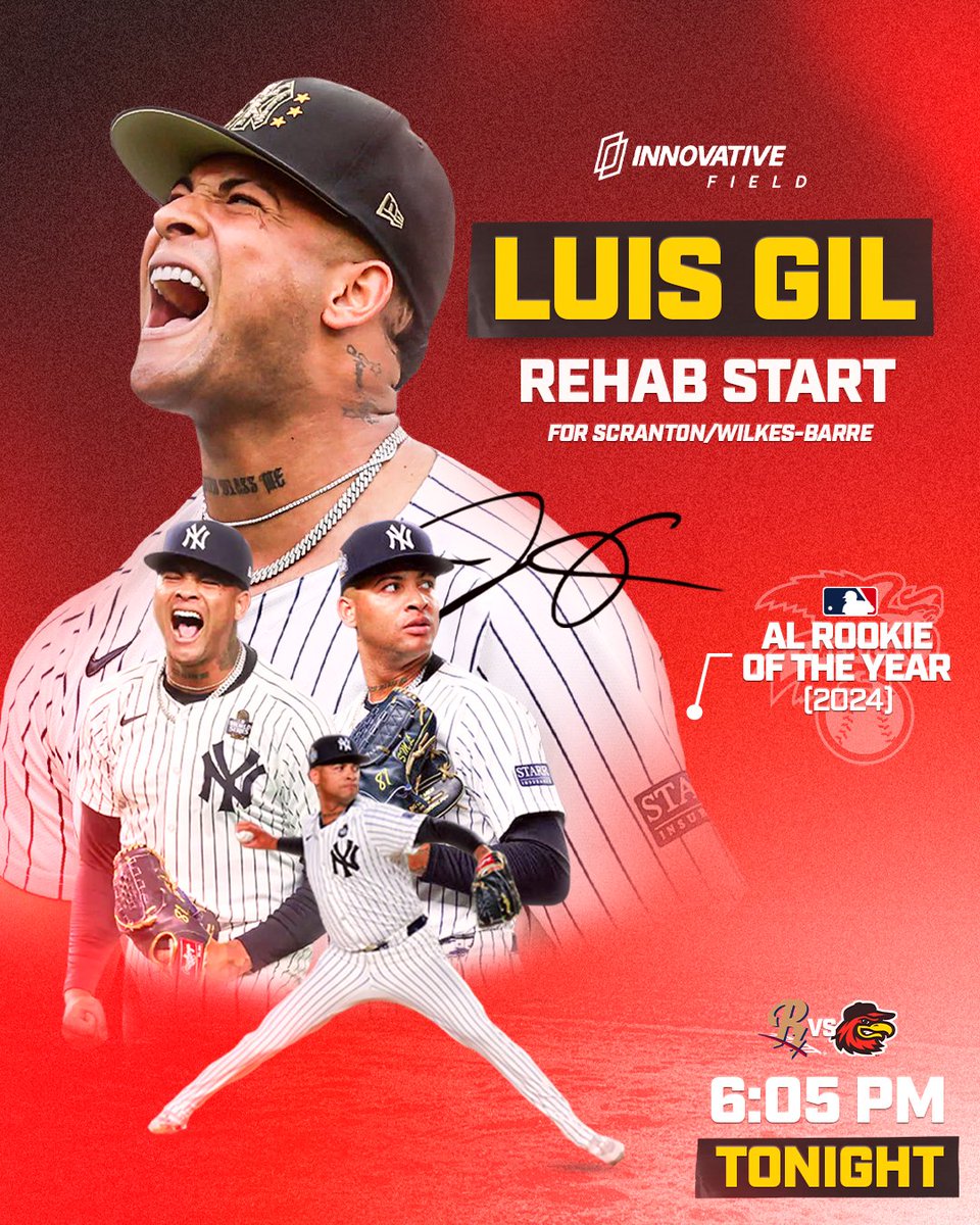 🔥 LUIS GIL....TONIGHT...at Innovative Field 🔥
LUIS GIL, the 2024 AL Rookie of the Year, is taking the mound at Innovative Field for a rehab start with the Yankees’ Triple-A squad!

👀 Don’t miss your chance to see a Bronx star LIVE in Rochester!
🕕 First pitch: 6:05 PM | Gates