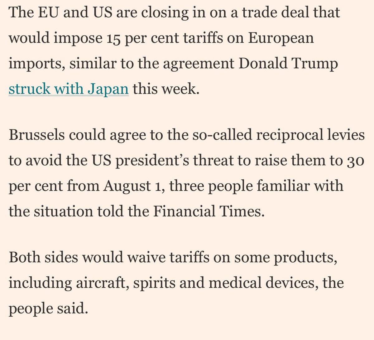 Jovan_Jankovic3's tweet image. on.ft.com/4f3KBtH US and EU close in on 15% tariff deal