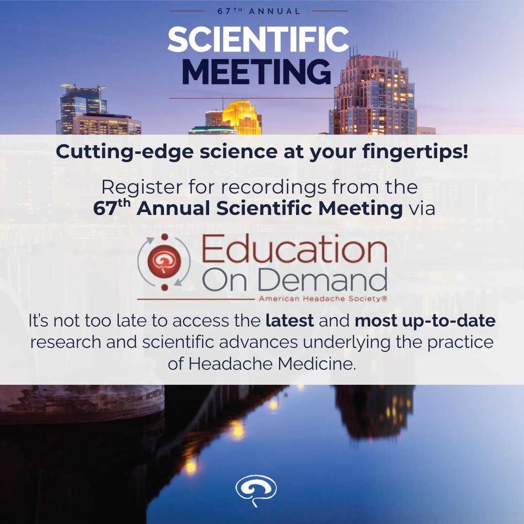 ahsheadache's tweet image. If you weren't able to join us in-person for #AHSAM, it's not too late to access session recordings! Register for On Demand access and earn up to 23.25 AMA PRA Category 1 Credits® at your convenience through Dec. 31, 2025. Register here: bit.ly/4lx6S5w #MedEd