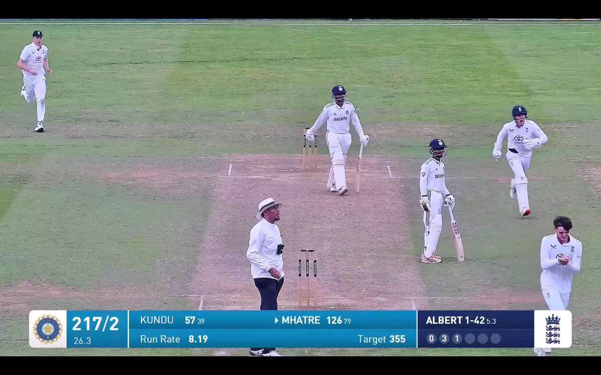 CricCrazyJohns's tweet image. A MAD INNINGS FROM CAPTAIN AYUSH MHATRE COMES TO AN END...!!!!
- 129 runs from just 80 Balls including 13 fours & 6 sixes while chasing 355 in Youth Test. 🤯