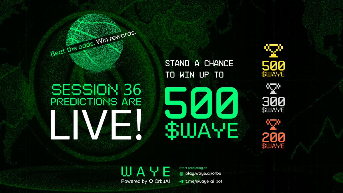 SESSION 36 IS LIVE⚡

1000 $WAYE up for grabs:10 predictions

Can you out-predict WAYEger?

Political shifts incoming. Markets getting spicy. WAYEger's locked in.

The stakes:
🥇 500 $WAYE 
🥈 300 $WAYE 
🥉 200 $WAYE

Beat the odds. Win rewards.

PLAY NOW &gt;&gt;&gt;