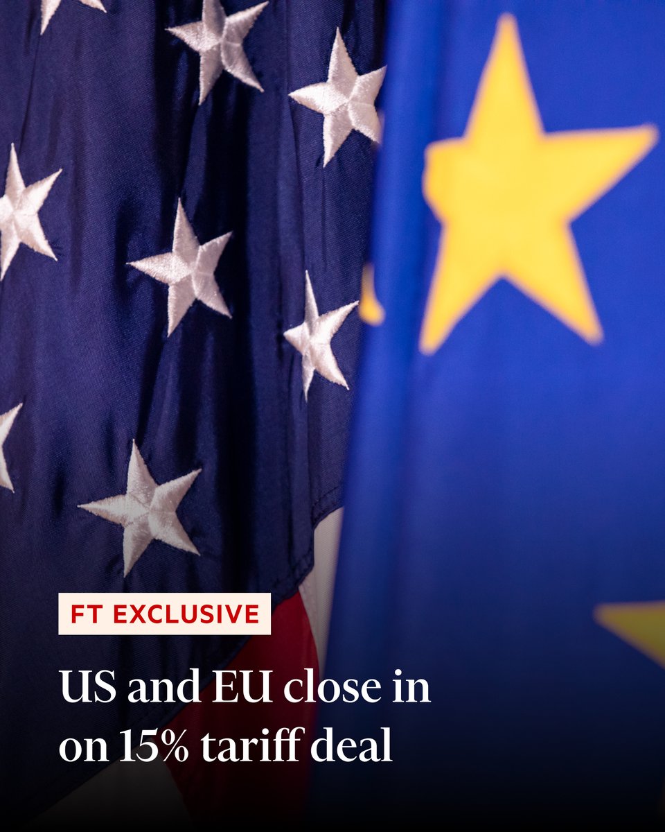 Breaking news: Brussels could agree to the so-called reciprocal levies to avoid US President Donald Trump’s threat to raise them to 30% from August 1, people familiar with the situation told the Financial Times. on.ft.com/4f7wOCz