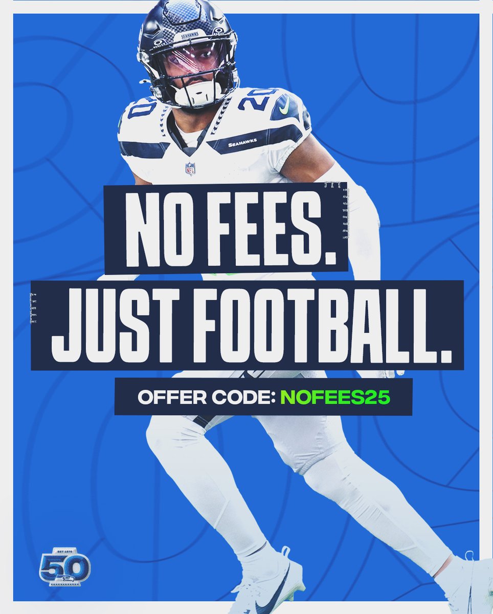 Seahawks's tweet image. We’ll handle the fees. You bring the noise.
Code NOFEES25 through July 27.
Tickets » seahawks.com/tickets