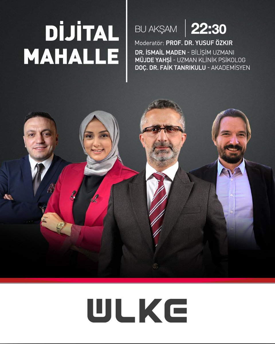 ÜLKE TV (@ulketv) on Twitter photo Prof. Dr. Yusuf Özkır'ın sunduğu 'Dijital Mahalle' programına Bilişim Uzmanı <a href="/ismailmaden/">İsmail Maden</a> Uzman Klinik Psikolog <a href="/mujdeyahsi/">Müjde Yahşi</a> ve Akademisyen <a href="/faik_tanrikulu/">Faik Tanrikulu</a> konuk oluyor. 'Dijital Mahalle' bu akşam 21:00'de Ülke TV'de <a href="/yusufozkir/">yusuf ozkir</a> Prof. Dr. Yusuf Özkır'ın sunduğu 'Dijital Mahalle' programına Bilişim Uzmanı <a href="/ismailmaden/">İsmail Maden</a> Uzman Klinik Psikolog <a href="/mujdeyahsi/">Müjde Yahşi</a> ve Akademisyen <a href="/faik_tanrikulu/">Faik Tanrikulu</a> konuk oluyor. 'Dijital Mahalle' bu akşam 21:00'de Ülke TV'de <a href="/yusufozkir/">yusuf ozkir</a>