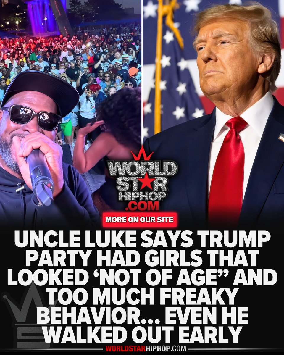 WORLDSTAR's tweet image. Uncle Luke Walked Into A Trump Party And Walked Right Back Out… Said It Was Too Much Even For Him: “The Girls Looked Too Young, Not Of Age”
worldstar.com/videos/wshhBN7…