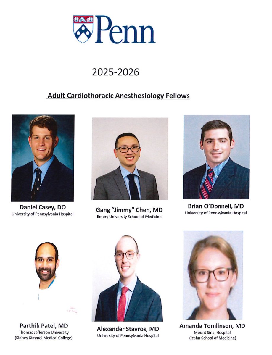 Welcome to our new Fellows in Adult Cardiothoracic Anesthesiology !!! #PennAnes30