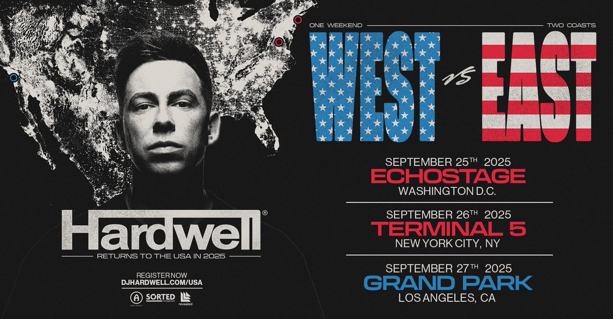 HARDWELL's tweet image. You voted where you wanted to see me the most and now we’ve found the right partners, dates & venues!!
Register for early access tickets via djhardwell.com/usa
USA, it’s happening 🔥🎶🇺🇸