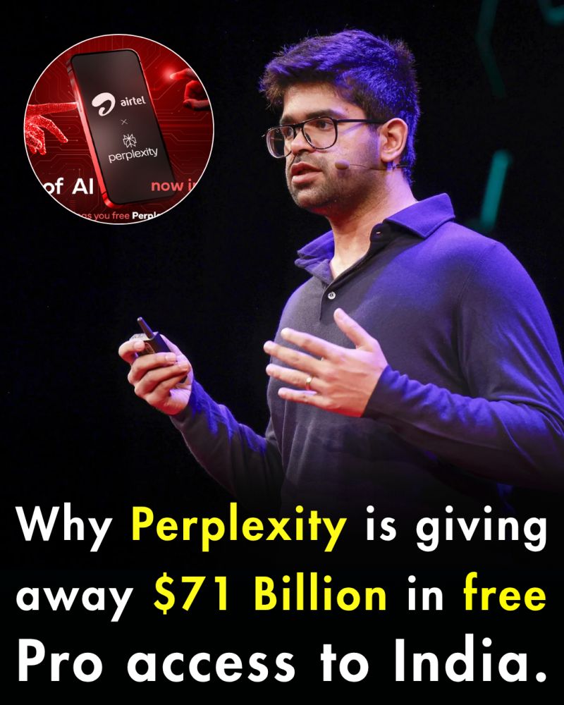 ₹17,000 Pro plan x 360 MILLION Indians = Product worth $71 Billion. Why is Perplexity giving this away for free?

It's not because the Indian-origin founder Aravind Srinivas is being altruistic, and giving back to his roots (as some have reported).