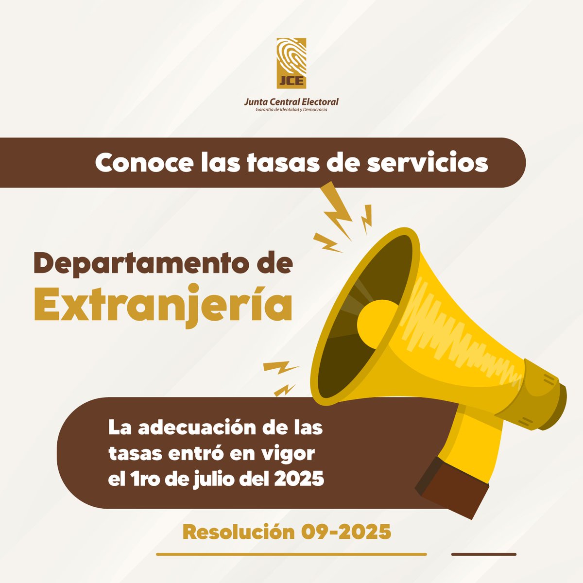 juntacentral's tweet image. Ya está en vigencia la Resolución No. 09-2025, que establece nuevas tarifas para varios servicios de Extranjería en la JCE. Este ajuste forma parte del proceso de modernización y mejora de nuestros servicios.
📲 ¿Tienes dudas sobre tu trámite? Llámanos a JCE Responde al…