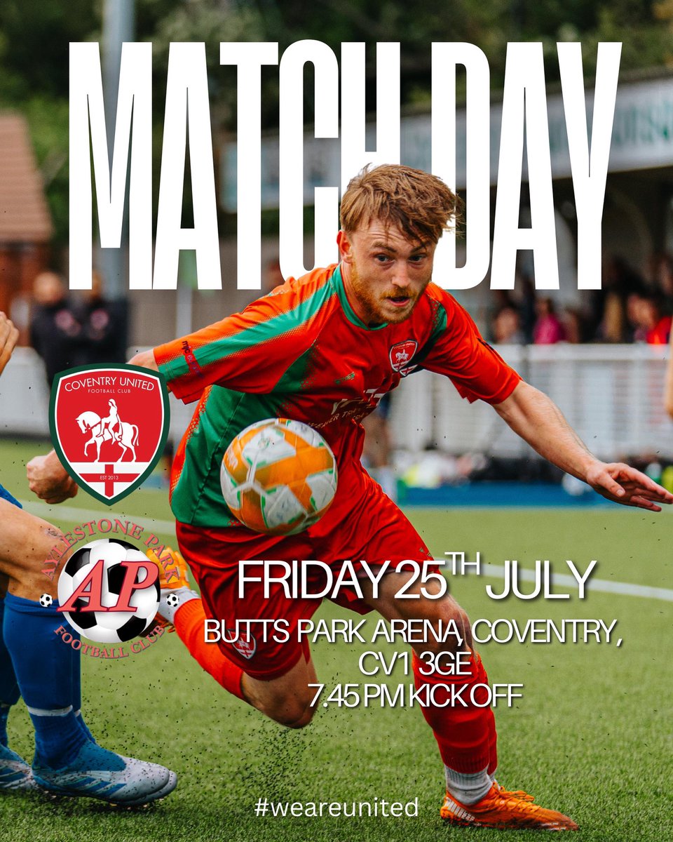 TWO DAYS TO GO!
 
We can barely contain the excitement! <a href="/utdcos/">UCL</a> football finally returns to the Butts Park Arena this Friday night as <a href="/officialAPFC/">Aylestone Park FC</a> come to town.
 
ADULT £7
CONC £4
U16 £1
 
#NonLeagueFootball
#WeAreUnited
#CovUnited