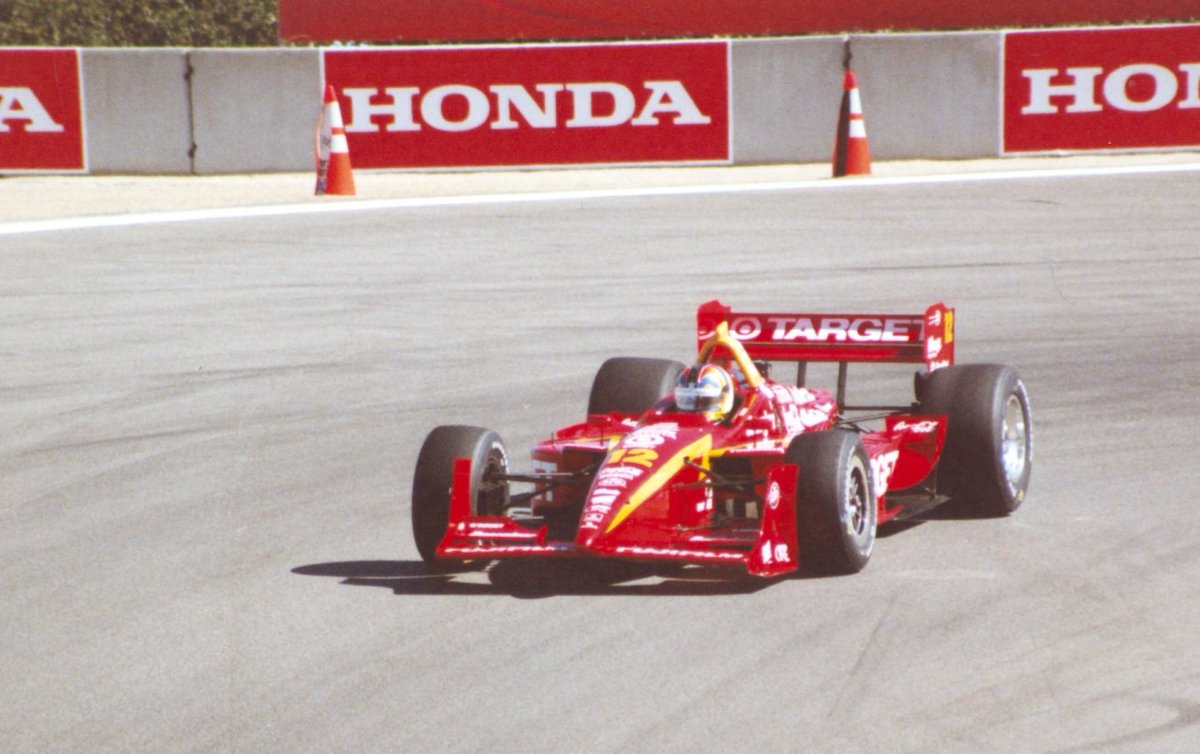 ChampCar4Ever's tweet image. A picture I took of 🇺🇸 Memo Gidley at the top of the Corkscrew in 2001 driving the #12 Target Chip Ganassi Racing Lola B01/00 Toyota RV8E.
#Indycar