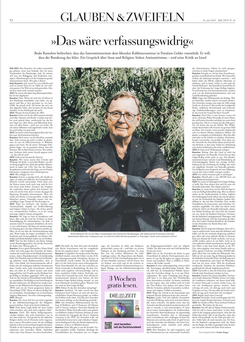 bodoramelow's tweet image. Mein Interview zum Abraham Geiger Kolleg und warum die Gelder nicht gestrichen werden dürfen. Liberale Rabbiner&amp;amp;Kantoren aus Deutschland, sind etwas besonderes und dürfen nicht verdrängt werden. 

Ab morgen in der gedruckten ZEIT und am Kiosk 👇