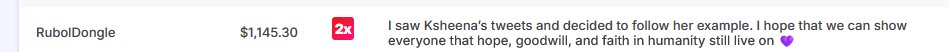ksheena0's tweet image. I don't know who did this, but thank you. It is all too easy to think of only the bad, but there is still good out there. I don't think I have much impact on the world but knowing that I inspired a single person to do good is enough. You made me cry.