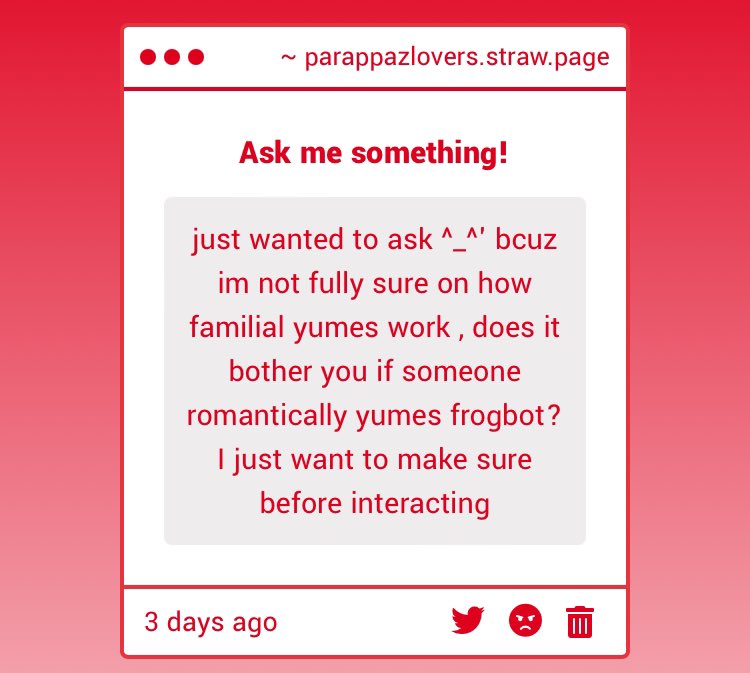 Parappazlover's tweet image. I am so sorry for not responding for. A few days... Uhm but anyways no it doesn't bother me if someone yumes frogbot romantically!! Feel free to interact with me!!