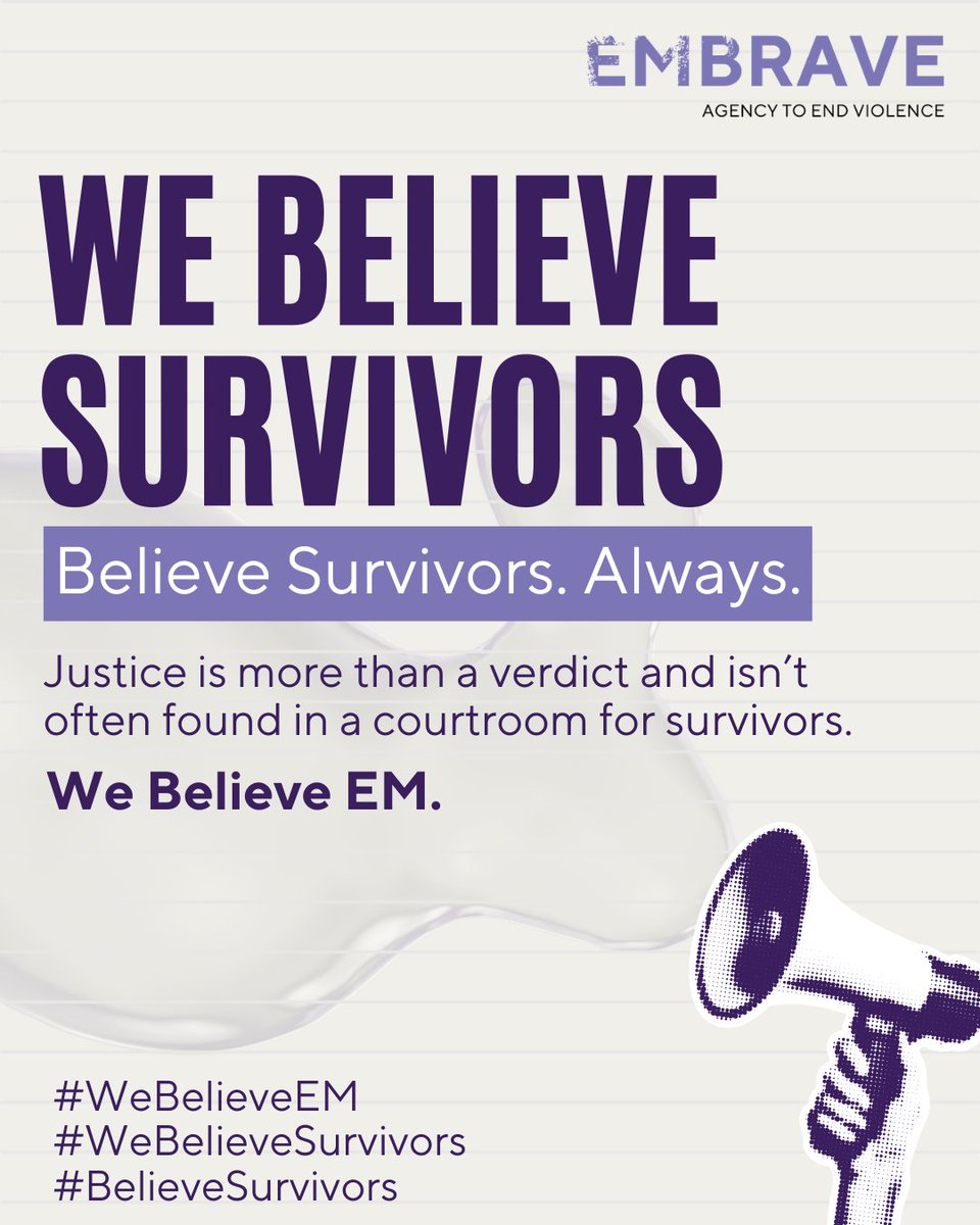 Tomorrow the verdict will be shared in the Hockey Canada Sexual Assault Trial.

Regardless of what the court decides, we want to be clear in our support for EM and all survivors. 

We know that a courtroom cannot define a survivor's truth.

#WeBelieveSurvivors  #WeBelieveEM