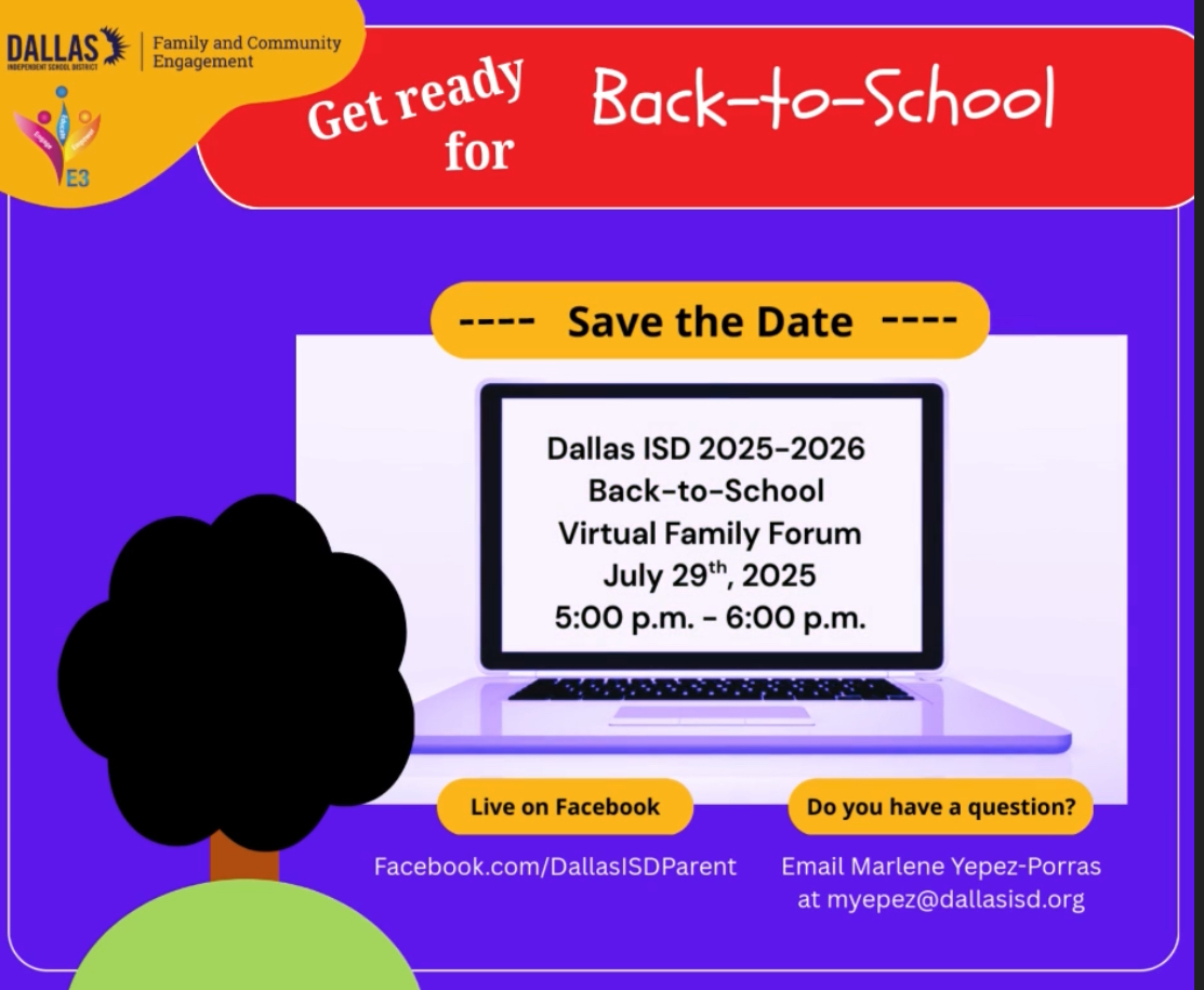 Seagoville_ES's tweet image. To help families prepare for 2025–2026 school year, Dallas ISD will host a district-wide Facebook Live session featuring key departments, who will be available to answer questions and share important resources in real time. Please see the flyer for more details. @dallasisdparent