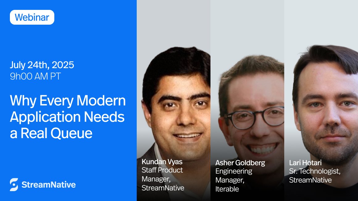 🔥Tomorrow!
Join us to see how <a href="/Iterable/">Iterable</a> uses #ApachePulsar to power real queues &amp; agentic AI at scale.
✅ Queue-based workflows
✅ Pulsar vs Kafka, RabbitMQ, SQS

✅ Real-world AI use cases
🗓️ July 24 | 9AM PT

🎟️ Register: hubs.ly/Q03yttWK0

#ApachePulsar #RealTimeData