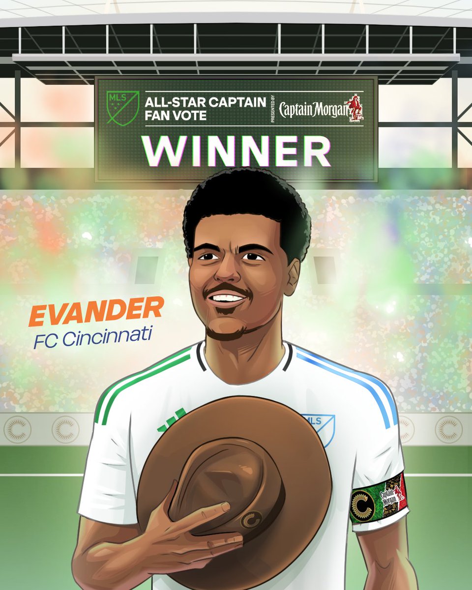 MLS's tweet image. All-Star ready. Armband ready. 🫡

Evander will lead the MLS squad in Austin after winning the #MLSAllStar Captain Fan Vote pres. by @CaptainMorganUS!