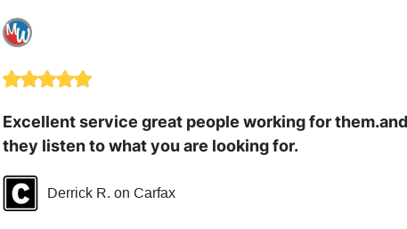 We just received a great review on Carfax. Thank you Derrick R.!