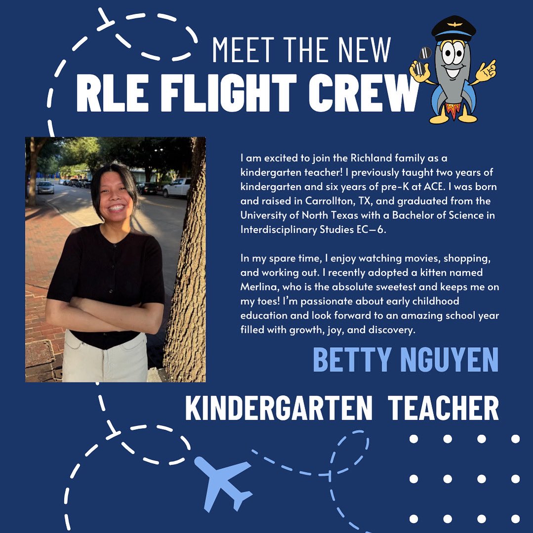 Please welcome our next RLE Flight Crew member… Ms. Betty Nguyen! 🚀🧡 She’s joining our amazing Kindergarten team, and we are so excited for the joy, creativity, and care she’ll bring to our kinder rockets! 📚 We can’t wait to see her shine in the classroom and help our kinders