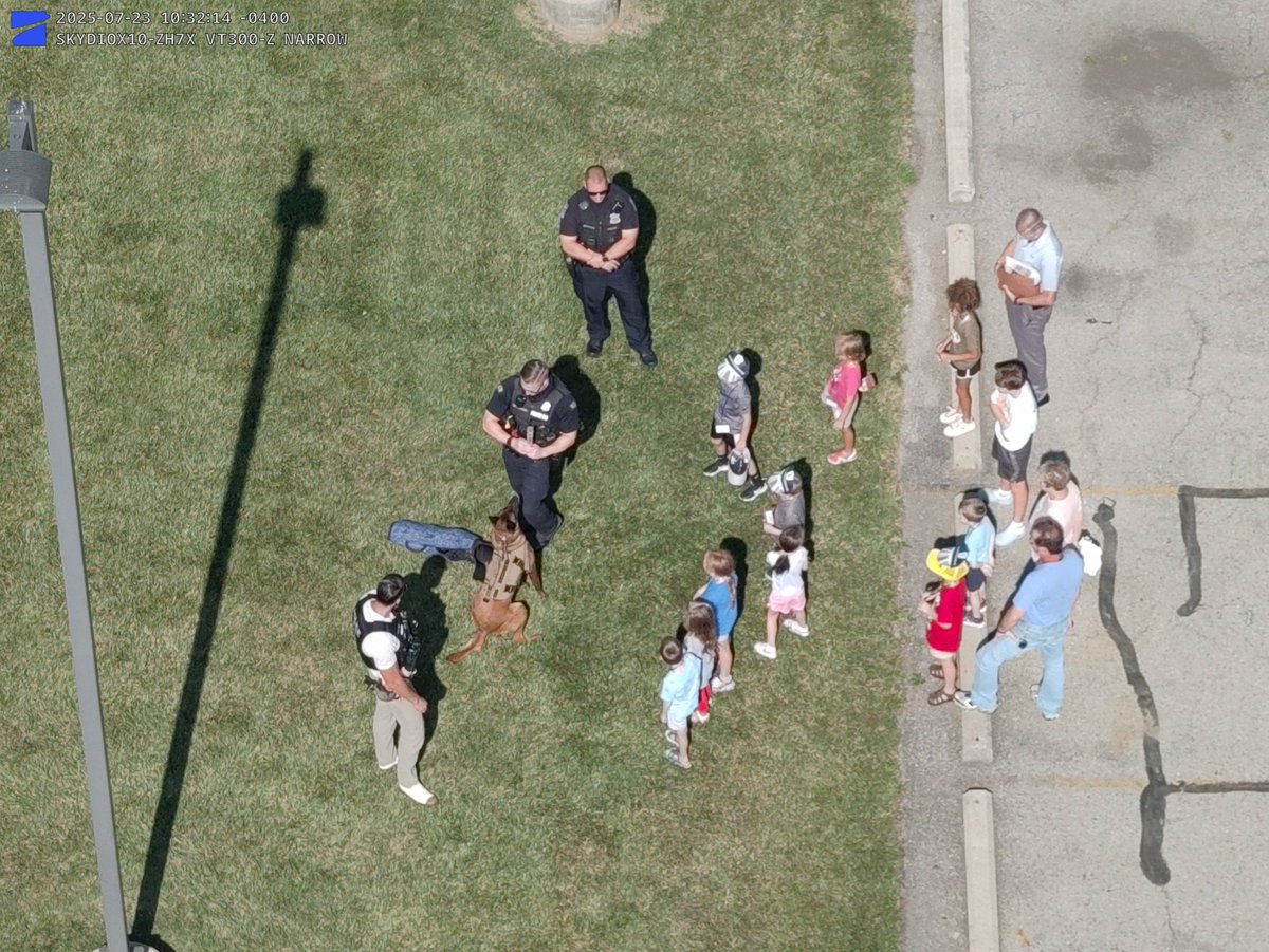 A view of Safety Town from the sky! Our drone captured the police canine unit demonstration for the kids taking part the second week of instruction! #SafetyTown #MTPD #miamitwppride