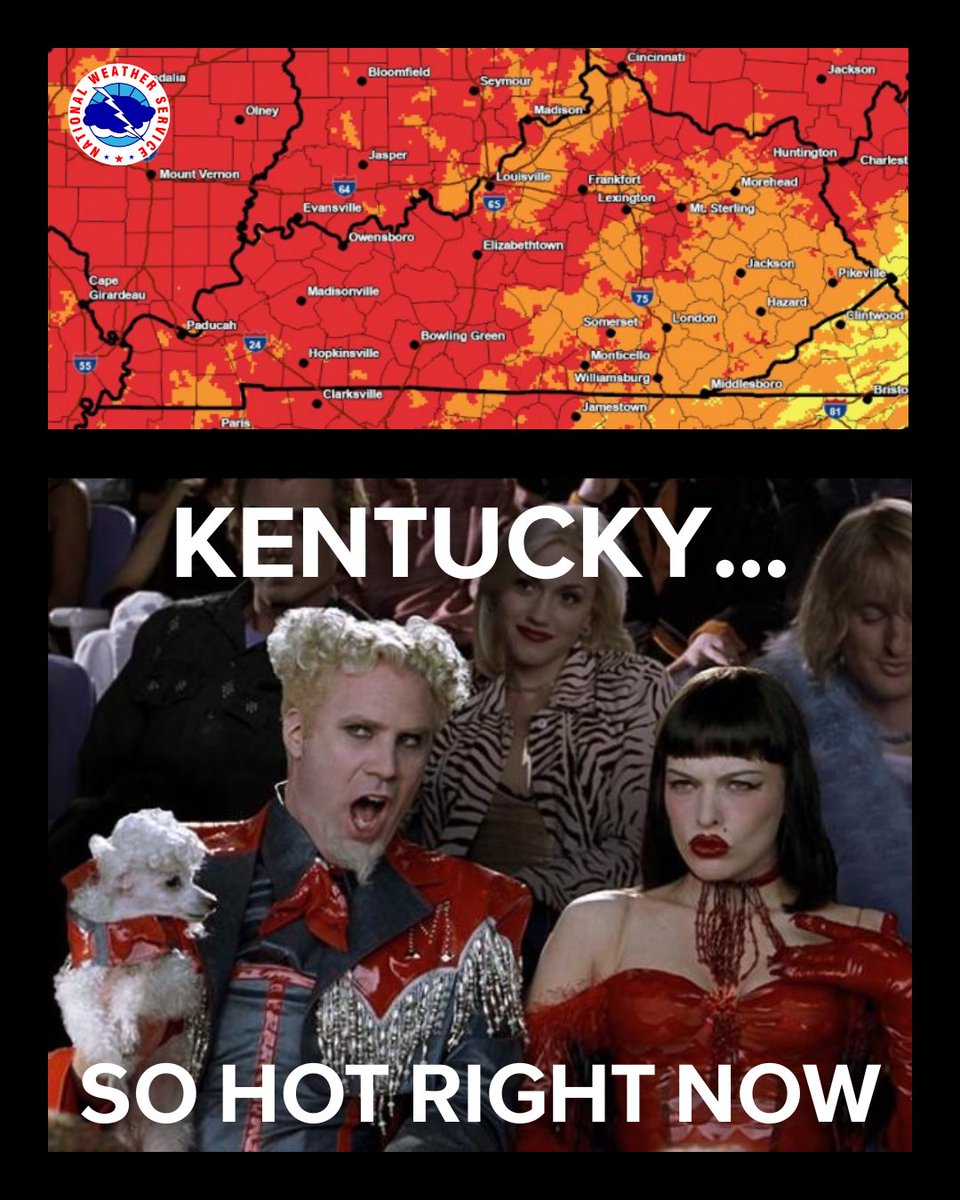 KYTC's tweet image. Yeah, it's really, really, ridiculously hot outside!
With heat indices expected between 105-108°F over the rest of the week, here’s some tips to stay safe:
☀️Limit time outside.
🌊Stay hydrated.
⚠️NEVER leave children or pets in a hot car, not even for a minute!
#kywx