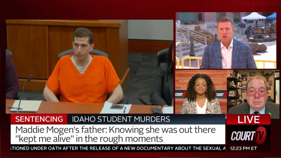 DavidTheBrea's tweet image. The eagle has landed. @lawyerschiff has joined @TedCourtTV, @JuliaCourtTV, @MattJohnsonNEWS, and @NewsyBarbara. #BryanKohberger #Idaho4