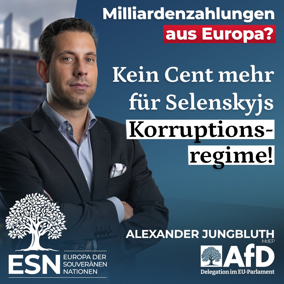AfDimEUParl's tweet image. Kein Euro mehr für Selenskyjs Korruptionsregime!
Die #Ukraine🇺🇦 hat die Befugnisse der Antikorruptionsbehörde beschnitten.
Im Haushaltsausschuss fordert unser Abgeordneter @AlexJungbluth den Zahlungsstopp! Es kann nicht sein, dass offensichtliche Korruption durch deutsches…