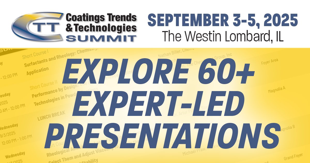 ASIMagazine's tweet image. The #CTTSummit features 60+ presentations and 4 add-on Short Courses led by experts who have developed new technologies to solve today's #coatings challenges. Explore the agenda and secure your seat before Early Bird registration rates expire on July 31! brnw.ch/21wUmXR