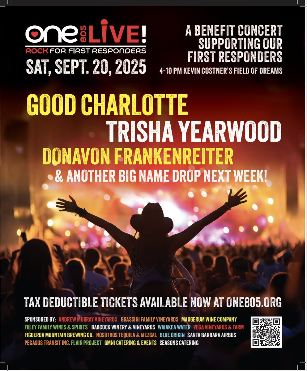 JohnPalminteri's tweet image. Good Charlotte has been added to the ONE805Live! show for first responders. Sept. 20 at Kevin Costner's Field of Dreams on the Carpinteria coastline. 4 to 10 p.m.