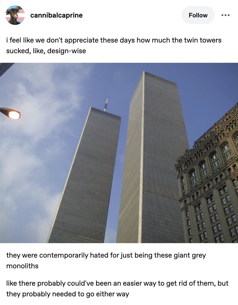 zoeloveshouses's tweet image. obsessed with the idea of al-qaeda doing 9/11 because they thought the twin towers were ugly