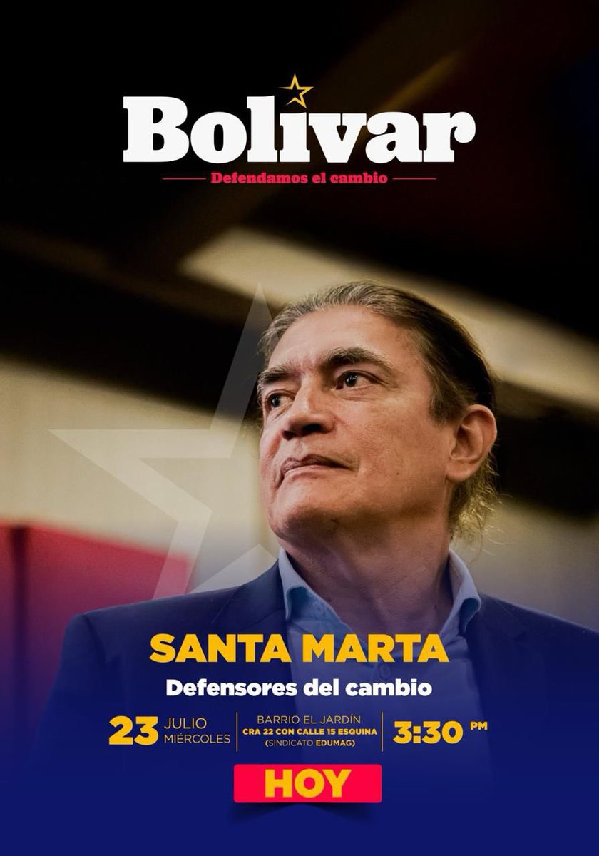 GustavoBolivar's tweet image. Amigas y amigos de Santa Marta. Escuchémonos esta tarde 3:30 pm en el Barrio el Jardín.
Favor RT