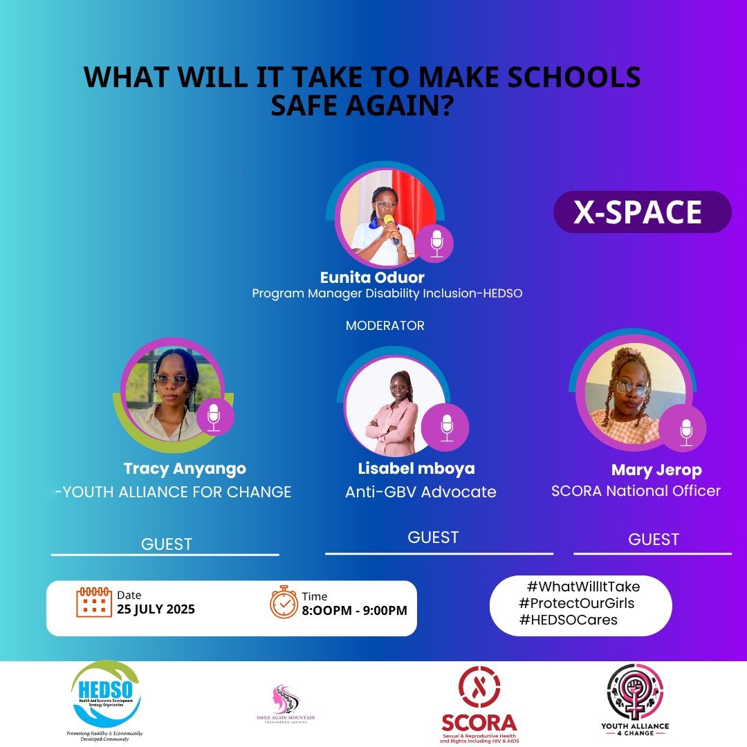 What will it take to make our schools safe again?
This Friday 25th, I’ll be speaking on @HEDSO_Ke’s X-Space about:
⚖️ Legal accountability for predatory teachers and
🤝 CSO partnerships for survivor justice
<a href="/SCORA_Kenya/">🇸​🇨​🇴​🇷​🇦​ 🇰​🇪​🇳​🇾​🇦</a>