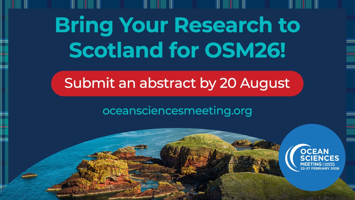 aslo_org's tweet image. Less than a month left to submit an abstract for the Ocean Sciences Meeting 2026 (#OSM26)!
Don't miss this opportunity to share your research with the global ocean science community in Glasgow, Scotland, 22-27 February 2026, and connect with industry leaders driving real-world…