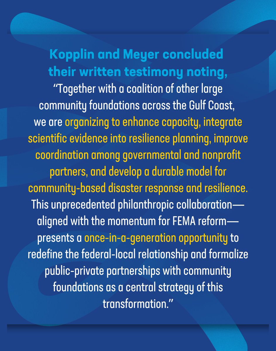 GNOFoundation's tweet image. The Greater New Orleans Foundation President and CEO, Andy Kopplin, and @braf1964 President and CEO, Chris Meyer, testified at the Presidential @FEMA Review Council’s Response and Recovery Sub-Committee meeting in New Orleans on July 10. Kopplin and Meyer spoke about the role…