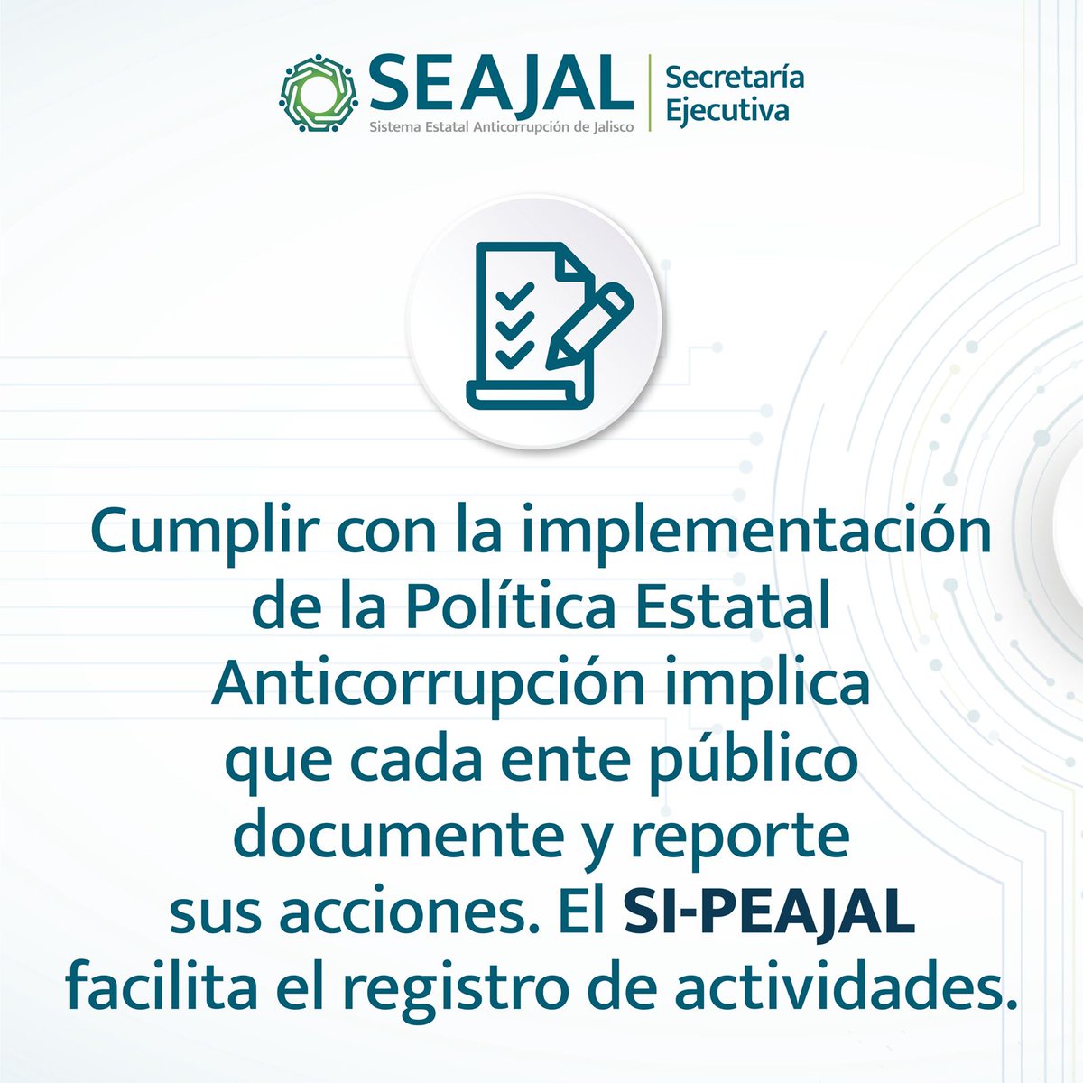 📌 Todos los entes públicos están obligados a documentar y reportar sus acciones anticorrupción como parte de la implementación.
🛠️ El #SIPEAJAL es la herramienta que facilita este registro y contribuye al cumplimiento de dicha obligación.
🌐sipeajal.seajal.org