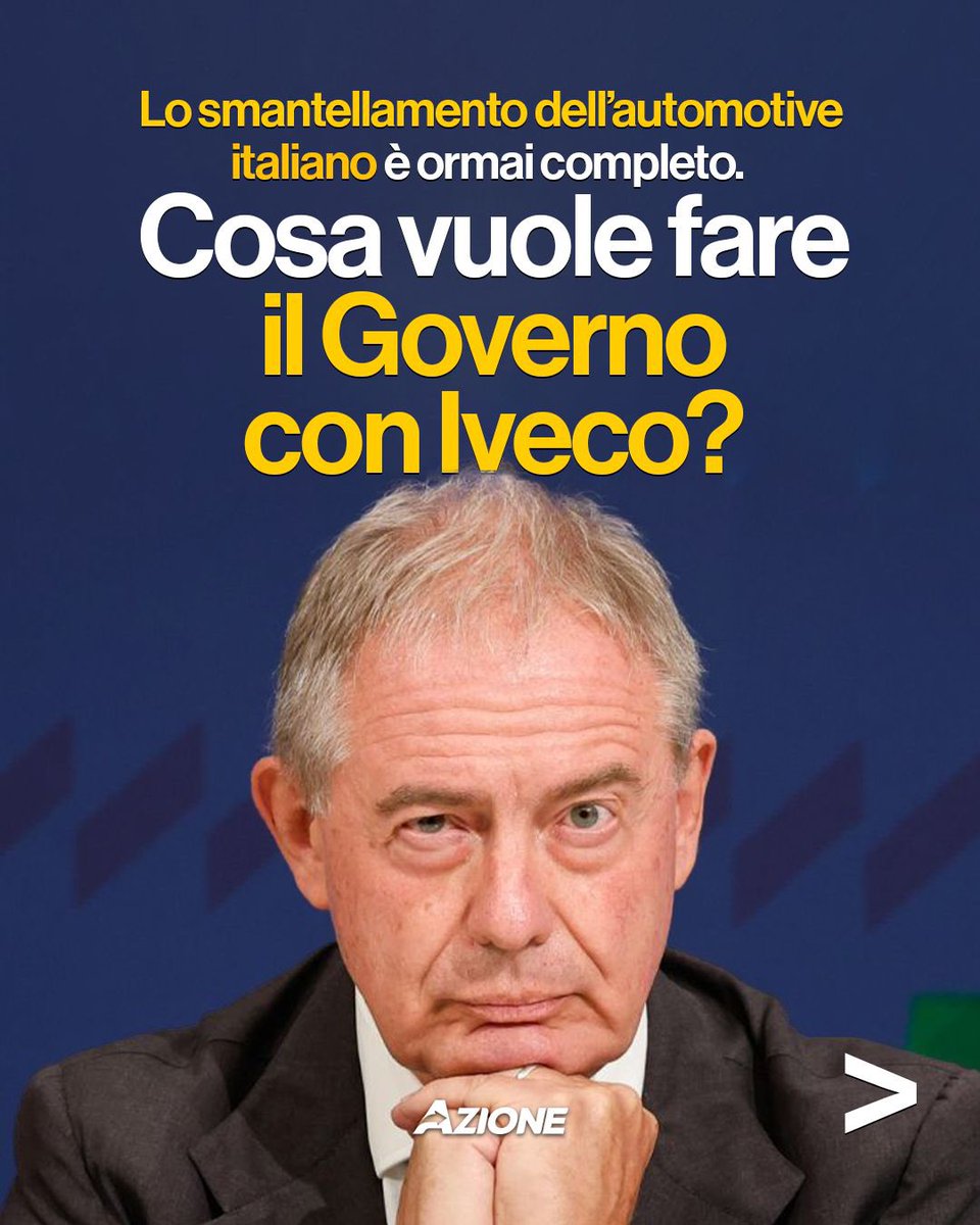 Azione_it's tweet image. Le mancate risposte del Ministro Urso sulla possibile cessione di Iveco all’indiana Tata Motors riflettono una cronica incapacità di delineare una politica industriale seria, capace di tutelare occupazione e indotto nel settore automotive. Così facendo, rischiamo di assistere…