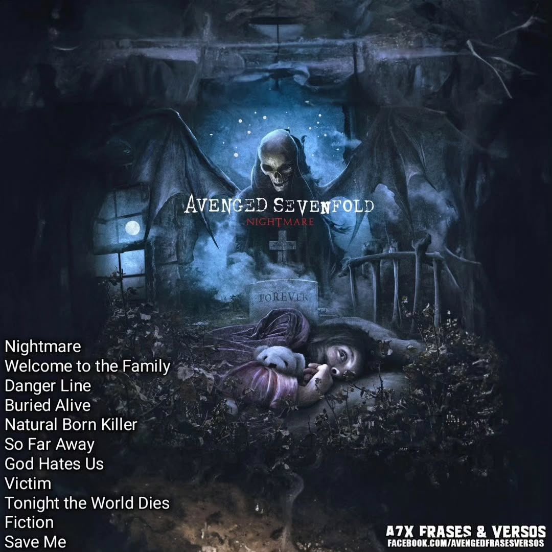 A7xFVOficial's tweet image. Curiosidades sobre as músicas do álbum Nightmare:

O videoclipe de "Nightmare" é inspirado no filme Jacob's Ladder, um dos preferidos de The Rev.

A faixa "Welcome To The Family" foi escrita por The Rev.

"Danger Line" é mais uma música da banda que retrata a vivência dos