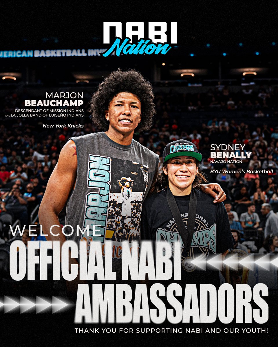 Sydney Benally joins MarJon Beauchamp as an Official NABI Ambassador, showing the world what Indigenous excellence looks like on and off the court! 🏀⭐

We’re honored to have them both inspiring the next generation of Indigenous athletes. 

#NABINATION #NABI2025