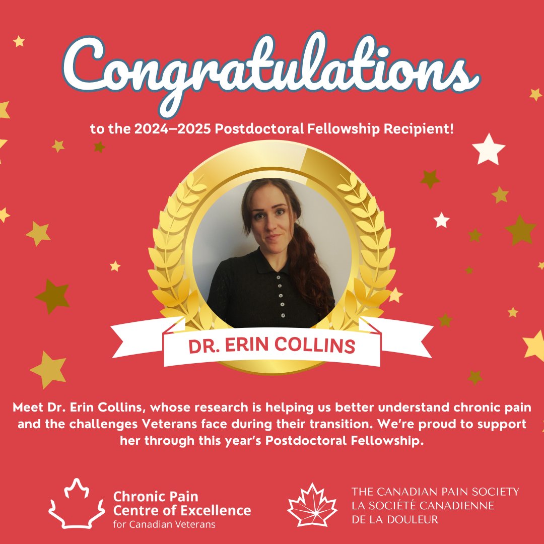 Canadian Pain Society (@canadianpain) on Twitter photo Exciting news! 🎉 Dr. Erin Collins has been named the 2024–2025 Postdoctoral Fellow by <a href="/CanadianPain/">Canadian Pain Society</a> and @VeteranPainCPCoE. Her research focuses on how chronic pain affects Veterans after service.
Learn more: osiresearch.ca
📢 Stay tuned for more updates on the Exciting news! 🎉 Dr. Erin Collins has been named the 2024–2025 Postdoctoral Fellow by <a href="/CanadianPain/">Canadian Pain Society</a> and @VeteranPainCPCoE. Her research focuses on how chronic pain affects Veterans after service.
Learn more: osiresearch.ca
📢 Stay tuned for more updates on the