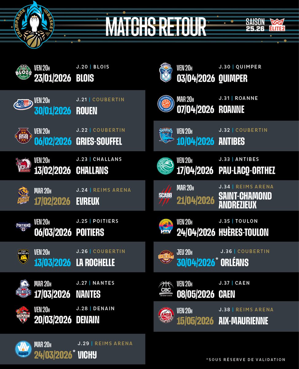 ChampBasketOff's tweet image. Calendrier 2025-2026 🗓️🆕
Découvrez le calendrier officiel 25/26, avec un premier match à domicile le 19 septembre à Coubertin pour lancer cette nouvelle saison en Élite 2 🏁
Abonnez-vous pour ne rien rater de cette saison qui s’annonce intense 🔥🍿
🎟️ web.digitick.com/index-css5-cha…