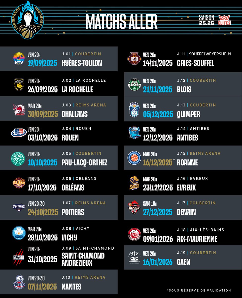 ChampBasketOff's tweet image. Calendrier 2025-2026 🗓️🆕
Découvrez le calendrier officiel 25/26, avec un premier match à domicile le 19 septembre à Coubertin pour lancer cette nouvelle saison en Élite 2 🏁
Abonnez-vous pour ne rien rater de cette saison qui s’annonce intense 🔥🍿
🎟️ web.digitick.com/index-css5-cha…