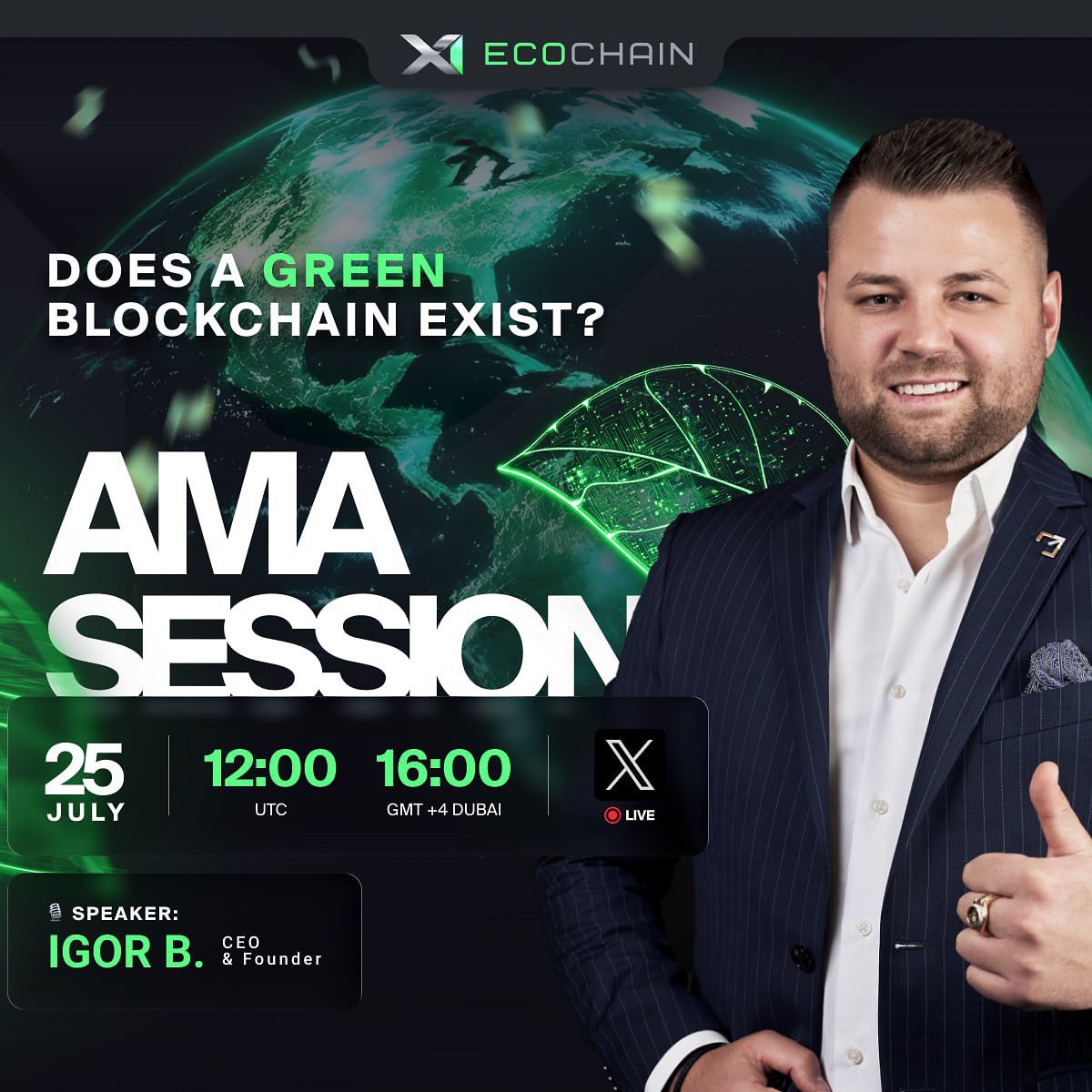 X1_EcoChain's tweet image. AMA: Does a Green Blockchain Exsist?
Everyone says they care about sustainability. But the truth is, most blockchains still rely on centralized infrastructure, loud machines, and megawatts of power.
Set the date: July 25
Time: 12:00 UTC | 16:00 GST (Dubai)
Speaker: Igor B.,…