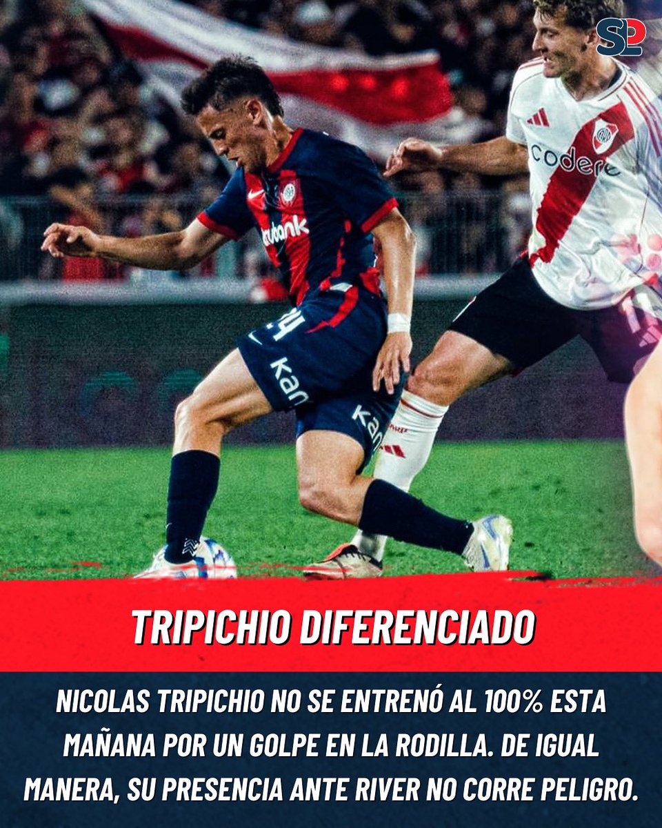 SanLorePrimero's tweet image. TRIPICHIO DIFERENCIADO 🚨
Nicolas Tripichio trabajó diferenciado esta mañana por un golpe en la rodilla. De igual manera, su presencia ante #River no corre peligro.
ℹ️ @JuampiCaballero