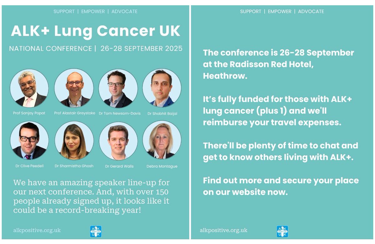 🔈 Just passed 150 sign-ups for our 2025 ALK+ lung cancer national conference!
It’s filling up fast but we still have room for more. 

🤝 Connect with others living with ALK+ (you don’t have to be a member of our support group to come)

🏨 Fully funded (hotel + travel for you and