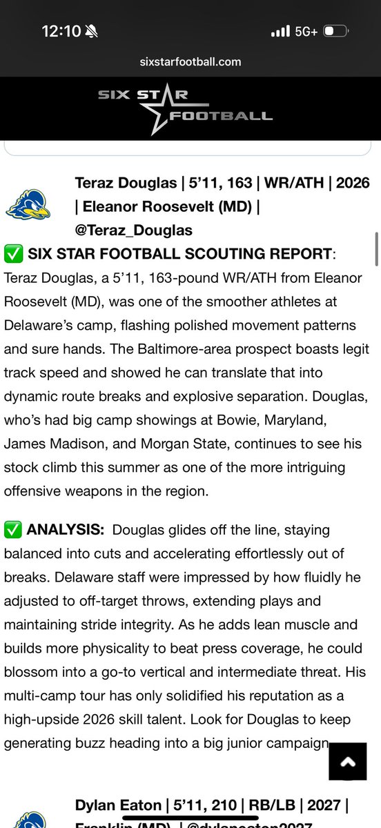 Truly blessed shouts out <a href="/sixstarfootball/">Six Star Football | PLUS+</a> <a href="/CoachHawk_k9/">Kyre Hawkins</a> and <a href="/Delaware_FB/">Delaware Football</a> for the write up I really appreciate it 🙏🏾 #Recruiting #dmv #baller #AGTG #standdown