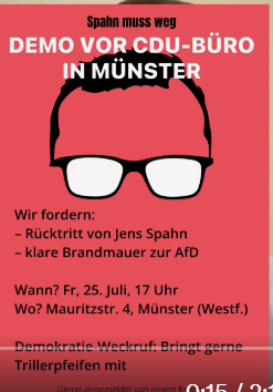 Nicoles44180590's tweet image. #DemogegenSpahn
25.07. in Münster
Ist das großartig!!!!!!!!!!!
Freitag 25.07. 17 Uhr
teilen weitersagen!!!!!!!!!!!!!!!
#SpahnRücktritt
#SpahnUntersuchungsausschuss
#Spahn
#CDU
#BrosiusGersdorf