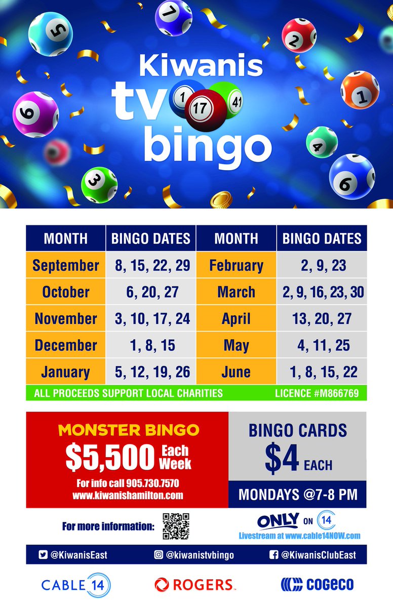 Kiwanis Club (@kiwaniseast) on Twitter photo SAVE THE DATE.....Kiwanis TV Bingo is back on Monday September 8th on <a href="/cable14/">CABLE 14 Hamilton</a> Bingo cards are available for pre-purchasing now and will be in the stores the last week of August! SAVE THE DATE.....Kiwanis TV Bingo is back on Monday September 8th on <a href="/cable14/">CABLE 14 Hamilton</a> Bingo cards are available for pre-purchasing now and will be in the stores the last week of August!