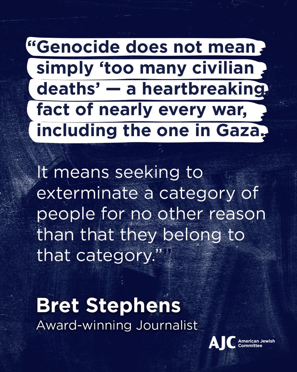AJCGlobal's tweet image. Essential reading from Bret Stephens in The New York Times on the baseless genocide claim:
If genocide — a word coined only in the 1940s — is to retain its status as a uniquely horrific crime, then the term can’t be promiscuously applied to any military situation we happen to…
